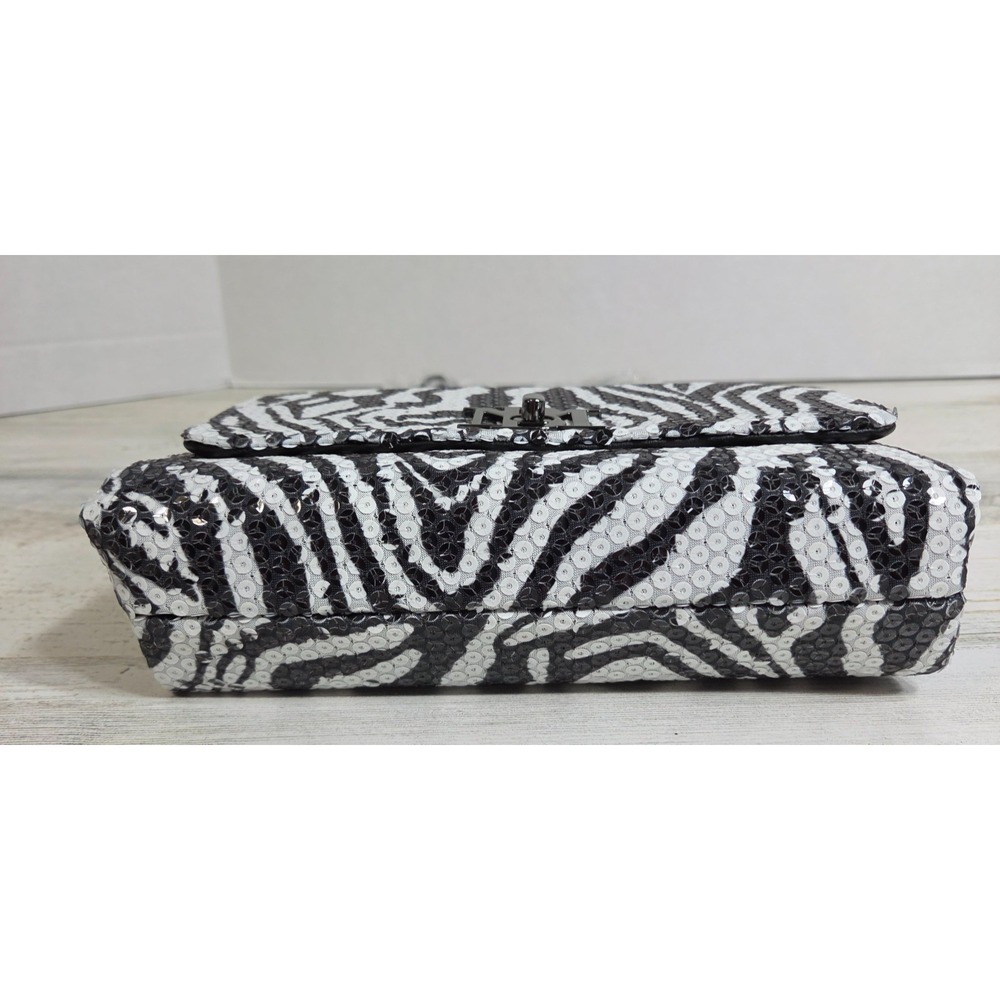 Badgley Mischka Zebra Crossbodybag Sequin Black White Vegan Leather NWT - Picture 7 of 13